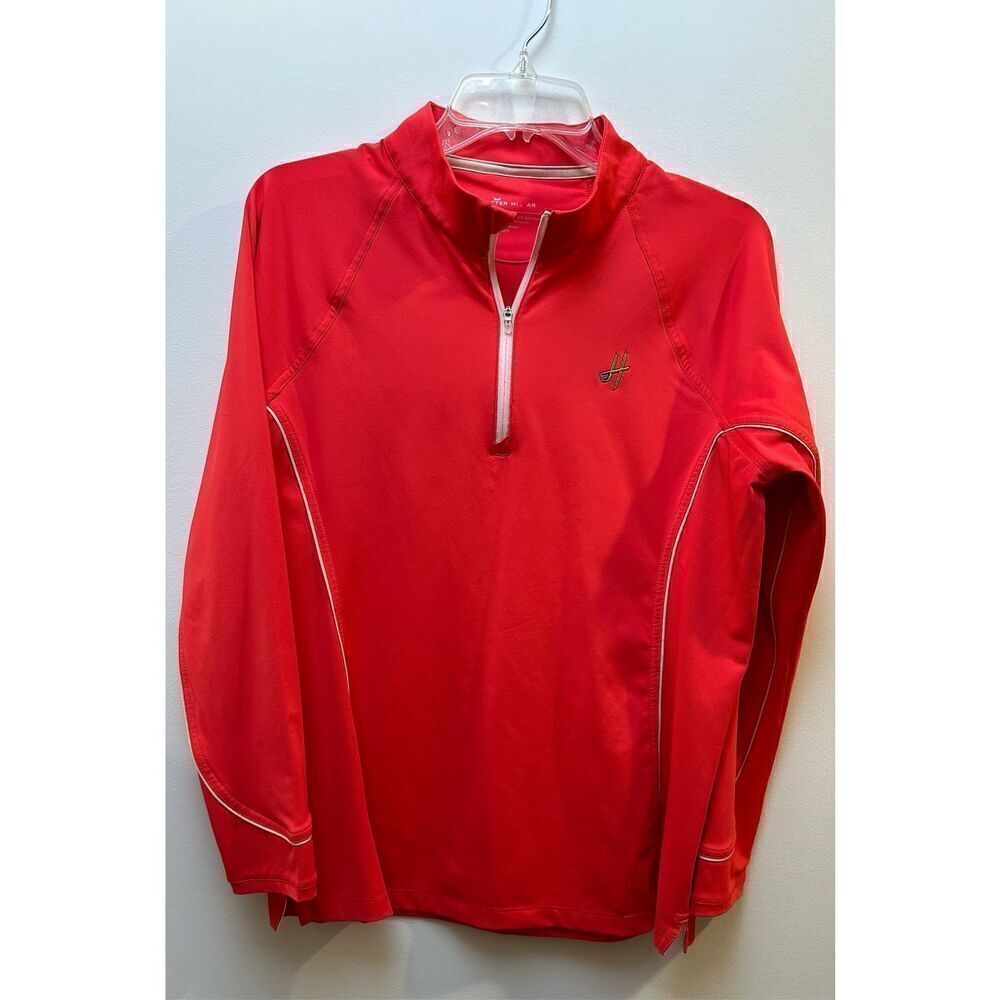 Peter Millar womens hot pink long sleeve 1/4 zip UPF golf shirt size L #35-1652